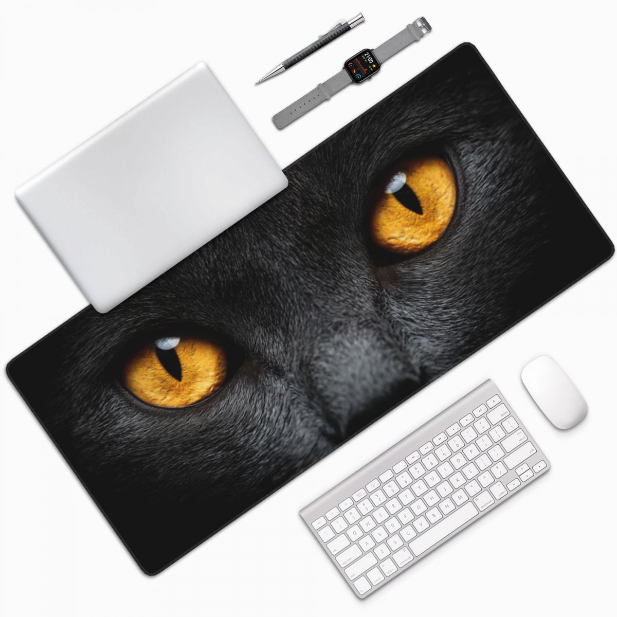 Yellow Laptop Accessories - 黒猫の顔と黄色の目大型マウスパッドコンピュータキーボードマウスマットゲーマーラップトップデスクマットオフィスアクセサリーテーブルマット