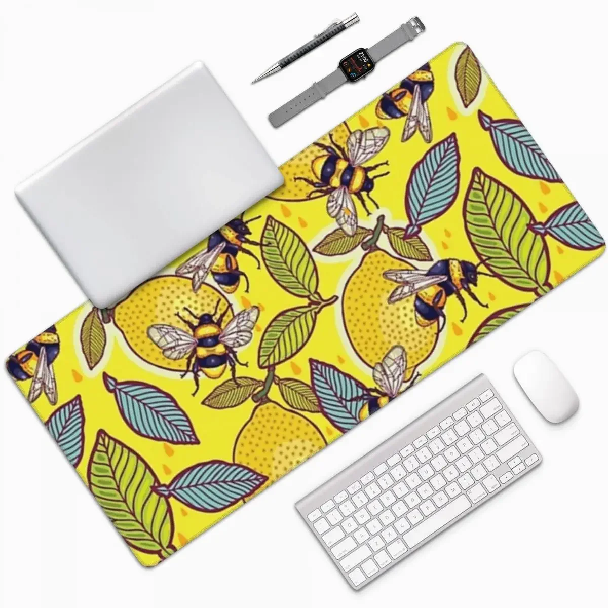 Yellow Laptop Accessories - イエローレモンと蜂の庭 大型マウスパッド コンピューターキーボード マウスパッド ゲーミングPC ノートパソコン