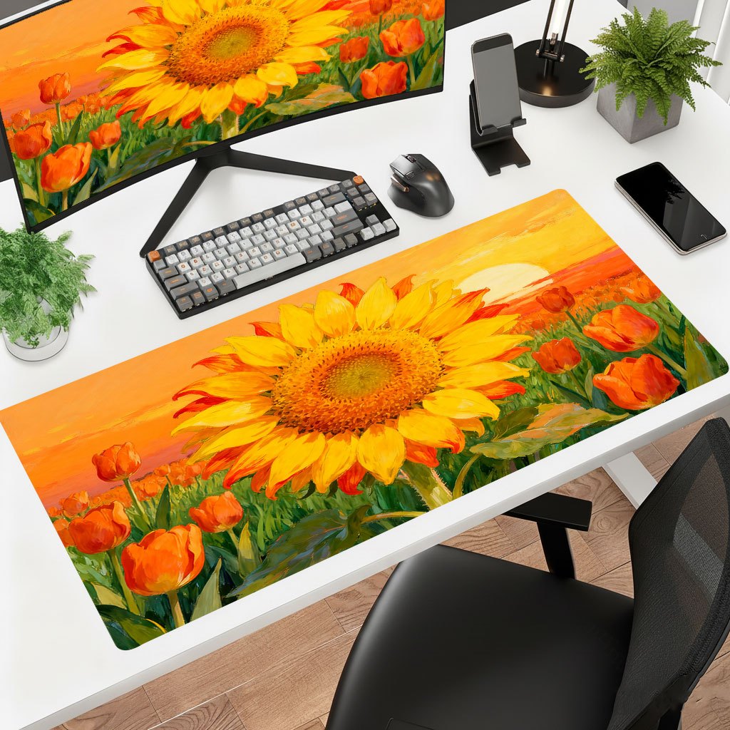 Yellow Laptop Accessories - ブランドイエローサンフラワーマウスパッド、厚手のHDプリントデスクマット、オフィス、ラップトップ、ゲーム用、花柄アートパターンデスクトップアクセサリー