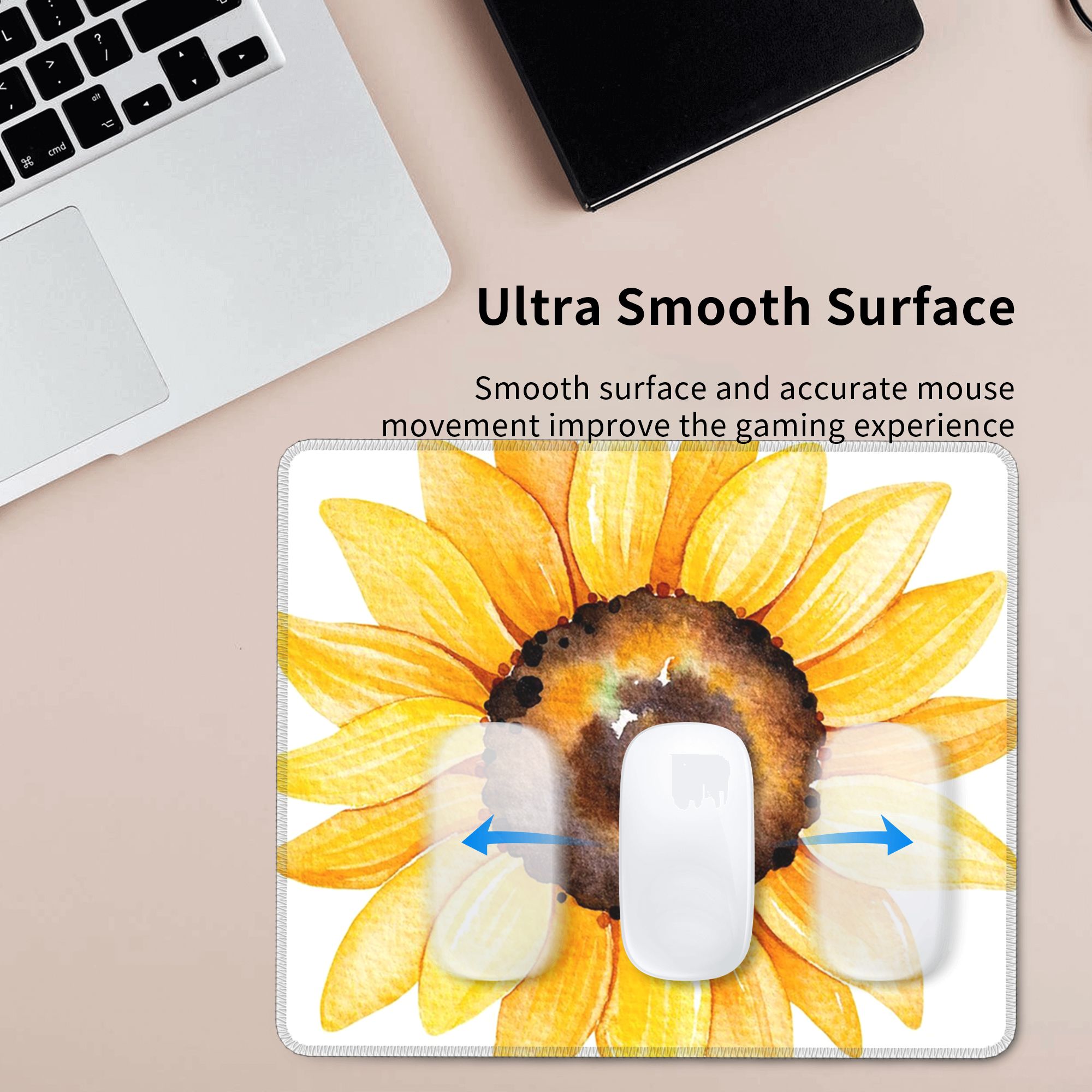 Yellow Laptop Accessories - 水彩画ひまわり鮮やかな黄色の花柄マウスパッドコンピュータキーボードマウスマットラップトップデスクマットオフィスアクセサリーテーブルマット