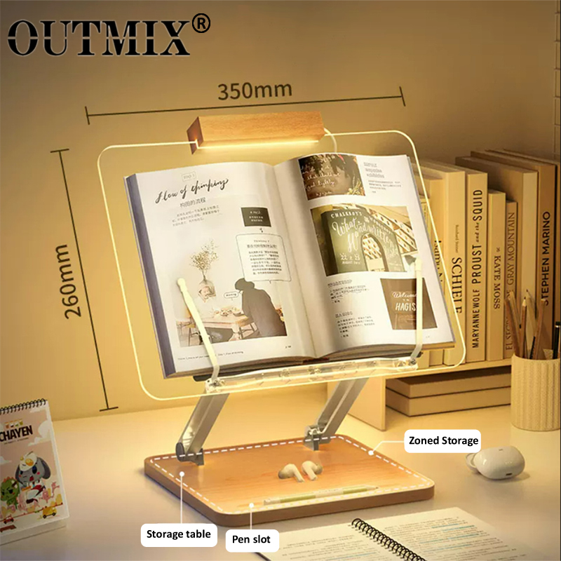 Laptop Accessories Holder - 木製読書スタンド ライト付き 透明アクリル 多機能リフティングタブレットホルダー ラップトップブラケット デスクトップ収納本棚