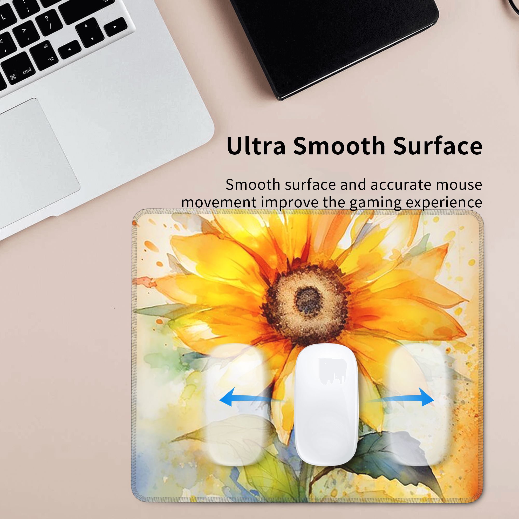Yellow Laptop Accessories - 水彩画ひまわり鮮やかな黄色の花柄マウスパッドコンピュータキーボードマウスマットラップトップデスクマットオフィスアクセサリーテーブルマット
