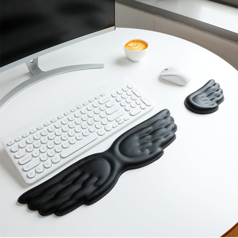Laptop Accessories Distributor - キーボードマウスリストレストエンジェルウィング低反発マウスパッドセットリストサポート人間工学に基づいた滑り止めオフィスPCラップトップ簡単タイピング