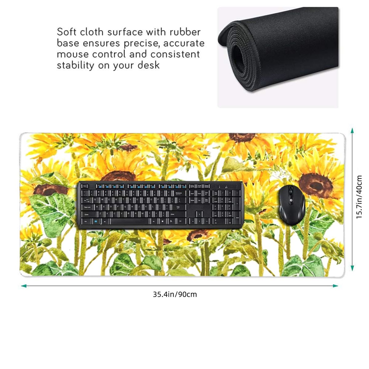 ひまわり鮮やかな黄色の花柄大型マウスパッドコンピュータキーボ - Yellow Laptop Accessories のレビューと価格