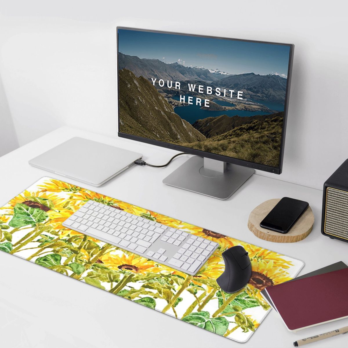 ひまわり鮮やかな黄色の花柄大型マウスパッドコンピュータキーボ - Yellow Laptop Accessories のレビューと価格