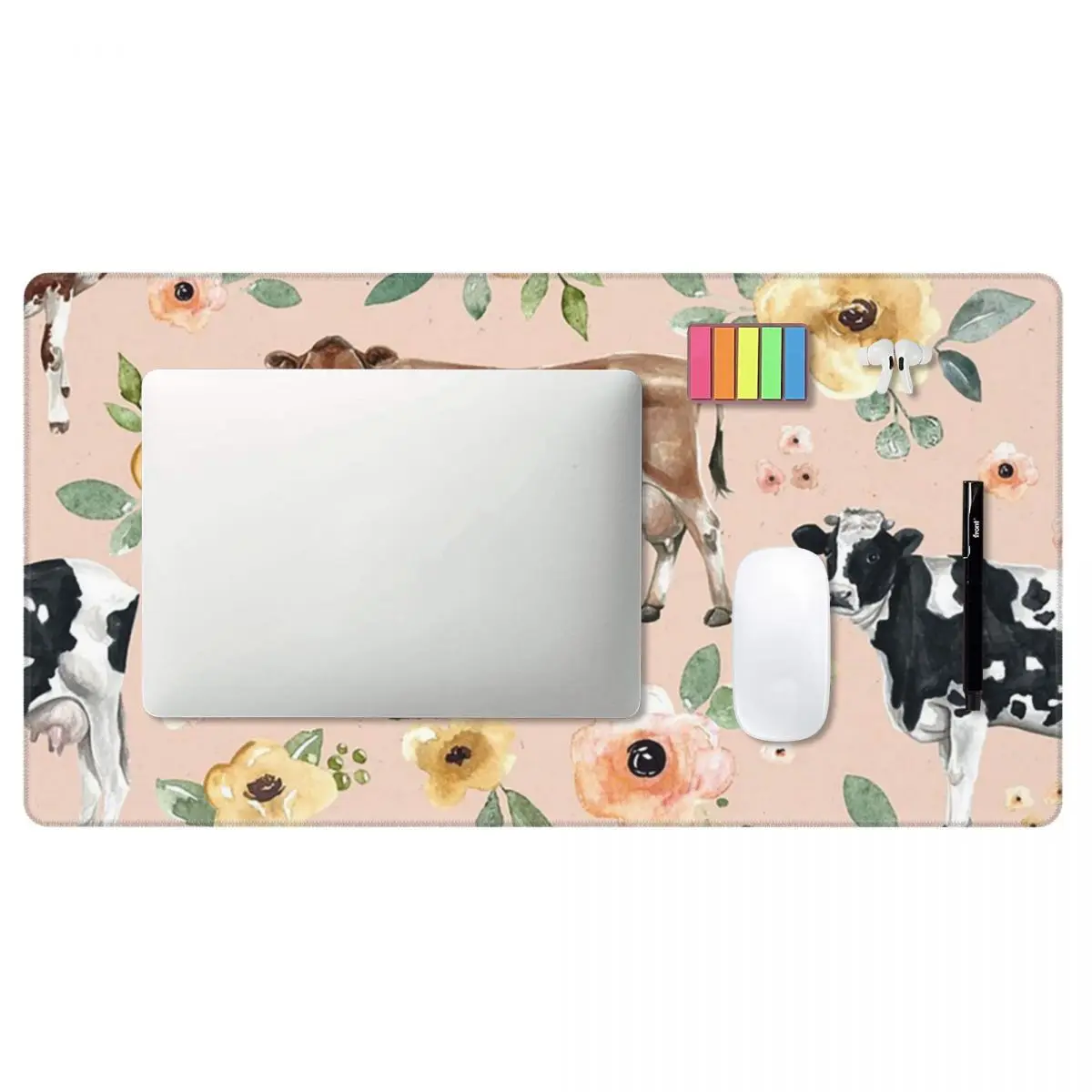 大型マウスパッド 牛の花柄 ブラッシュピンク、黄色の花 ゲー - Yellow Laptop Accessories のレビューと価格