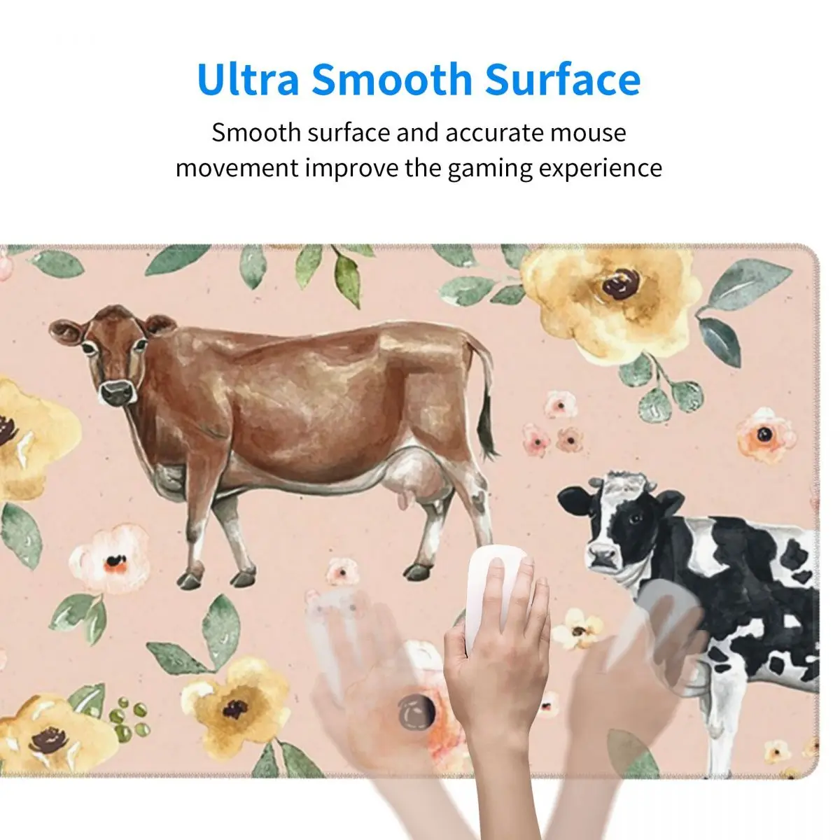 大型マウスパッド 牛の花柄 ブラッシュピンク、黄色の花 ゲー - Yellow Laptop Accessories のレビューと価格