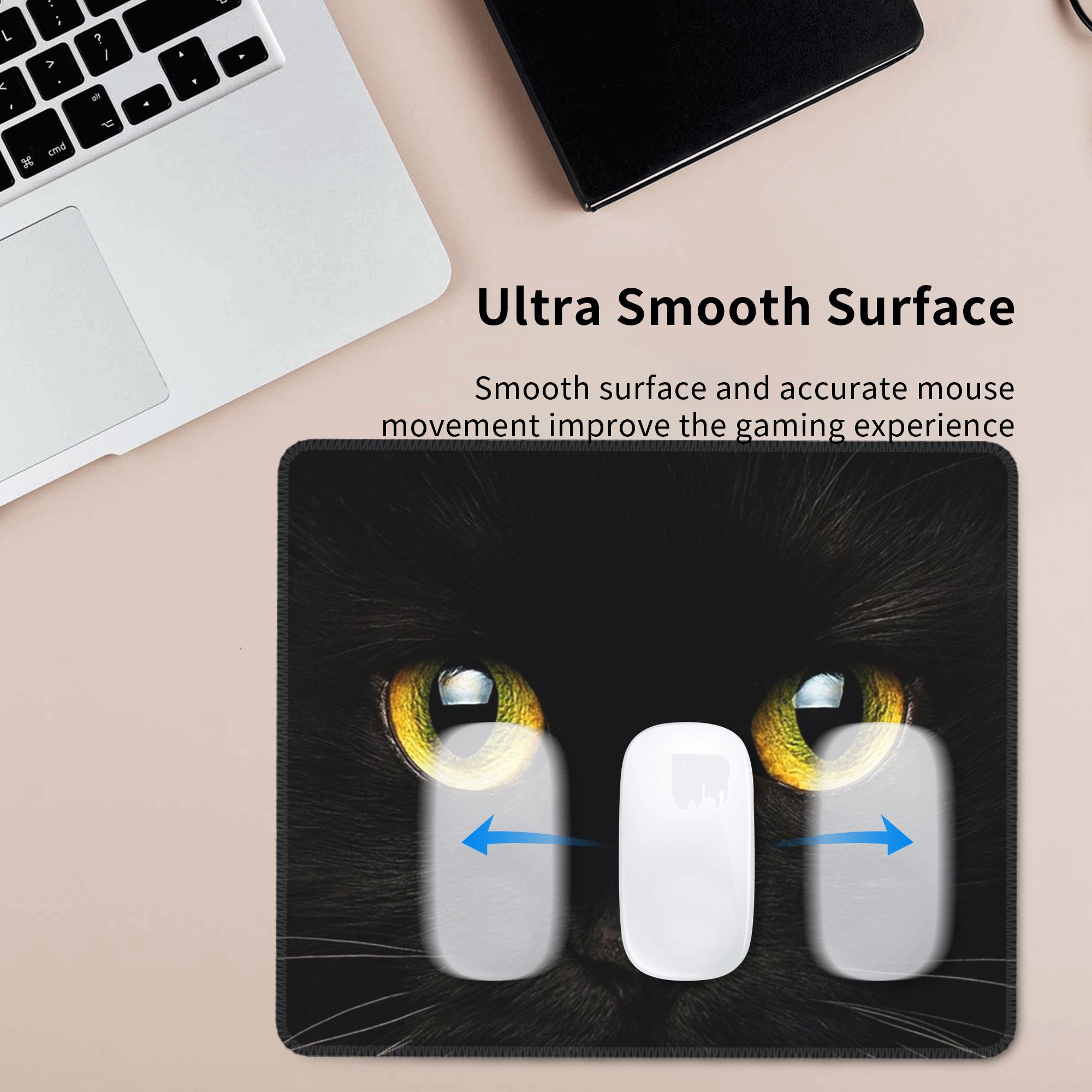 黒猫の顔と黄色の目マウスパッドコンピュータキーボードマウスマ - Yellow Laptop Accessories のレビューと価格