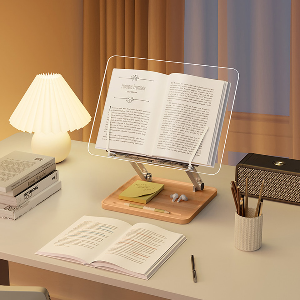 木製読書スタンド ライト付き 透明アクリル 多機能リフティン - Laptop Accessories Holder のレビューと価格