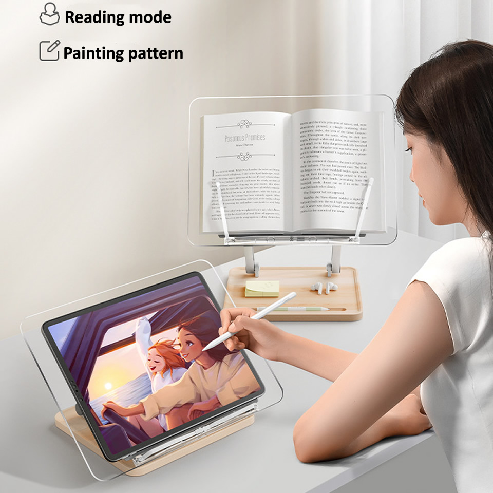 木製読書スタンド ライト付き 透明アクリル 多機能リフティン - Laptop Accessories Holder のレビューと価格